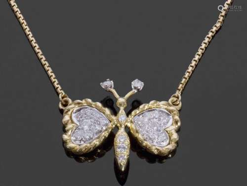 18ct gold and diamond butterfly necklace, the outstretched w...