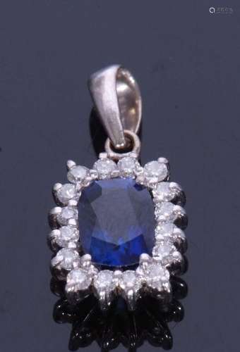 Sapphire and diamond pendant, rectangular shape, the mid-blu...