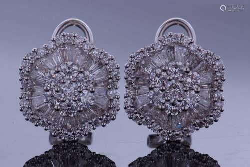 Pair of diamond cluster earrings, the centres with 7 round b...