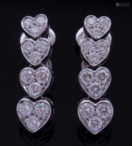 Pair of diamond heart pendant earrings, a style featuring 4 ...
