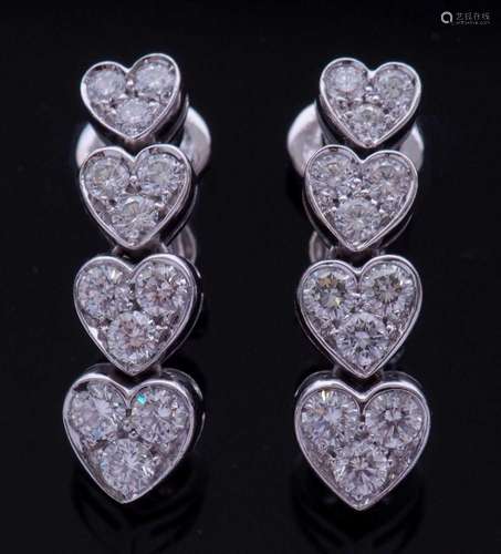 Pair of diamond heart pendant earrings, a style featuring 4 ...