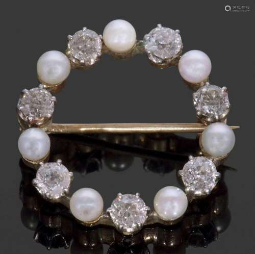 Diamond and seed pearl garland brooch, alternate set with 7 ...