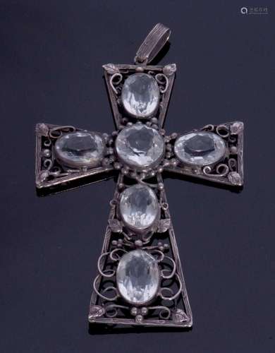 European Arts & Crafts large cross pendant, the open wor...