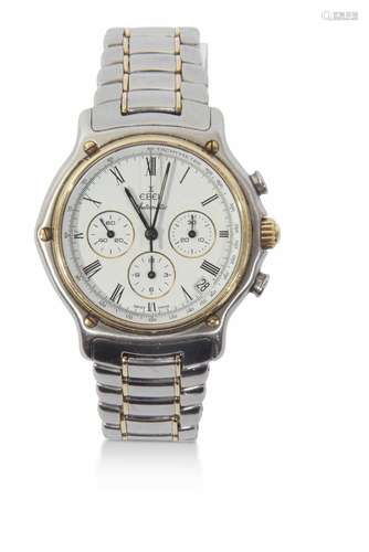 Ebel gents automatic chronograph wrist watch, 18ct gold beze...