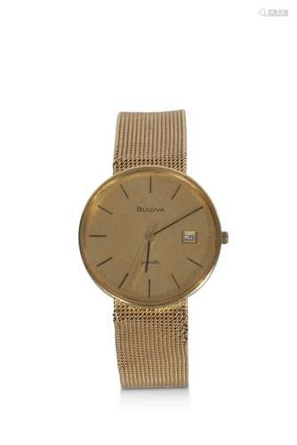 A 9ct gold Bulova quartz wristwatch, the bracelet is marked ...