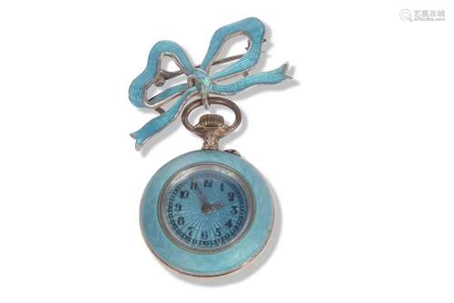 Early 20th century blue guilloche enamel pocket watch with r...