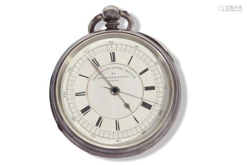 Large silver open face pocket watch with white enamel dial a...