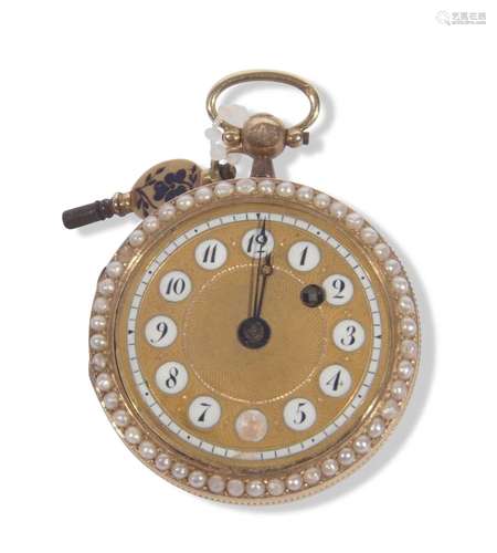 Mid-grade yellow metal pocket watch, featuring an enamel pai...