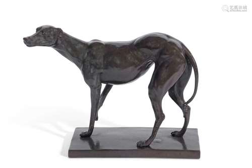 20th Century hollow bronze model of a Greyhound set on a rec...