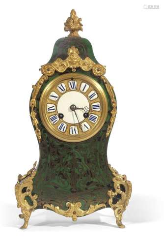 French green boulle and brass inlaid mantel clock of shaped ...