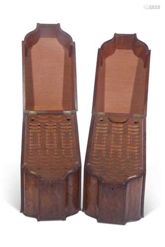 Near pair of Georgian mahogany veneered knife and cutlery bo...