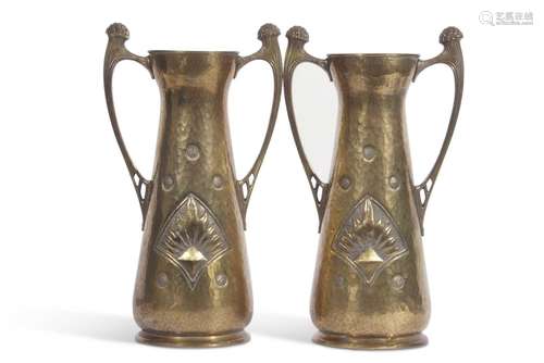 A pair of WMF brass vases in Art Nouveau or Jugendstil style...