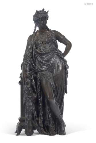 Henri Etienne Dumaige hollow bronze study of a classical mai...