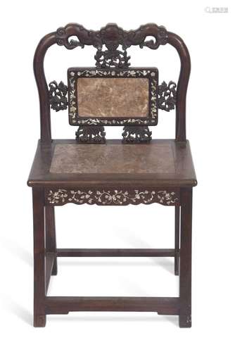 Antique Chinese hardwood and marble inset chair with arched ...