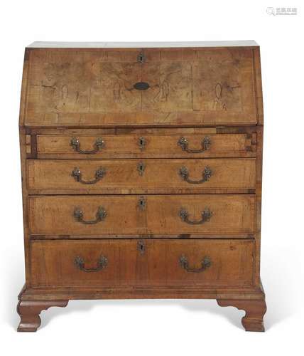 18th century walnut veneered bureau of typical form, the ful...