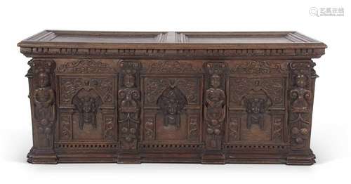 Large 17th-century continental oak coffer with two panelled ...