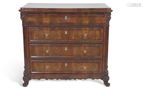 19th Century continental mahogany chest of four drawers, top...