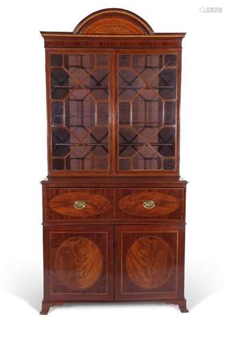 George III mahogany and marquetry secretaire cabinet attribu...