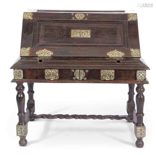 Large 19th century Ceylonese trunk on stand, top section wit...