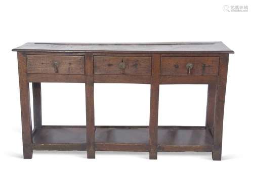 18th century oak three drawer dresser base with plain rectan...