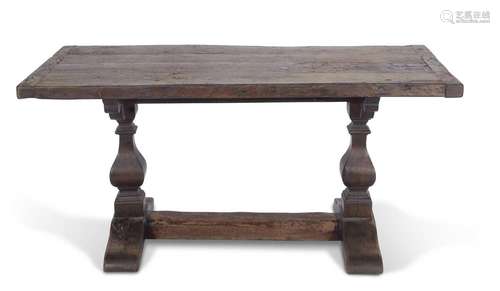 17th Century style oak refectory table with thick cleated bo...