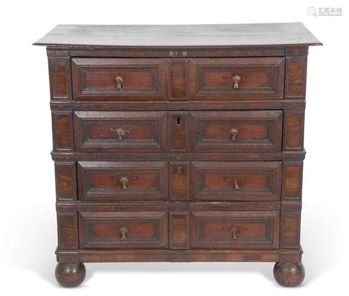 Late 17th/early 18th century oak chest with four long drawer...