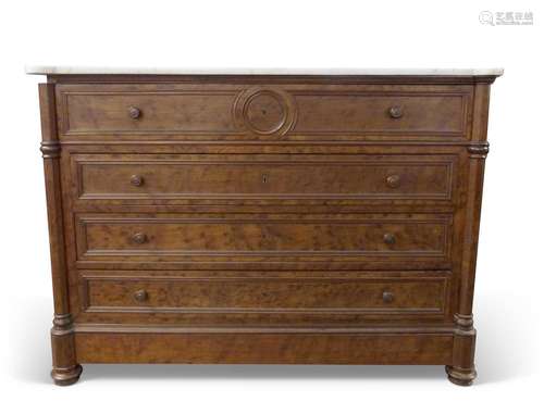 19th century French marble top and mahogany four drawer ches...