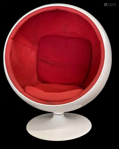 Aarnio ball chair with red fabric-lined interior, approx 125...