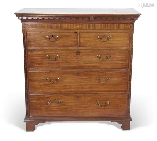 George III mahogany chest of drawers with moulded and dental...