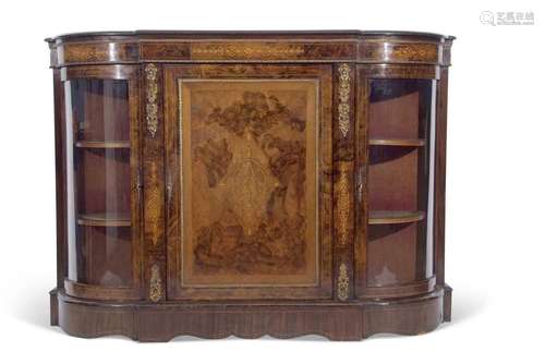 Victorian burr walnut veneered credenza of typical form with...