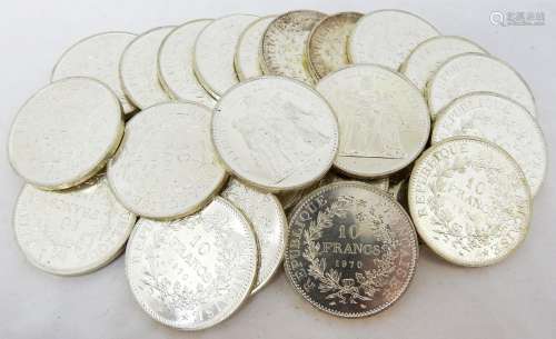 France ,Suite de 25 monnaies de 10 Francs argent Hercules de...
