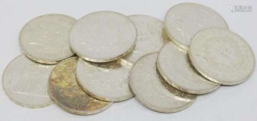 France,Lot de 10 monnaies de 50 fr Hercule en argent: 6 de 1...
