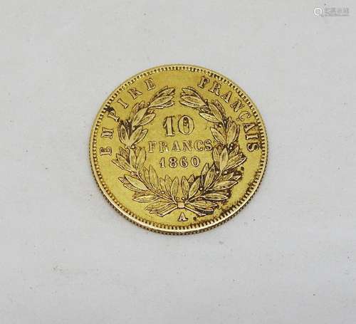 FranceMonnaie de 10 fr or Napoléon tête non laurée de 1860 A...