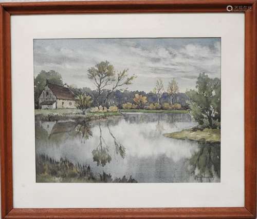 Pierre MANDONNET(1891-1970),Etang de Sologne ,Aquarelle,Sign...