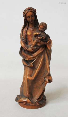Travail XX eme,Vierge à l'enfant en taille directe en bois n...