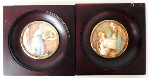 Réunion de deux miniatures représentant un femme au retour d...