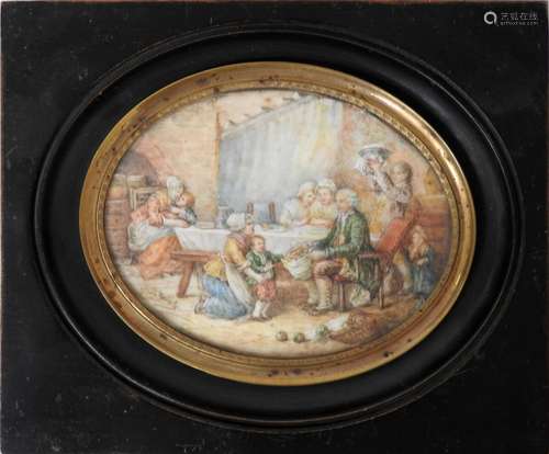 Greuze d'aprés,Le repas des rois,Miniature dans un cadre en ...