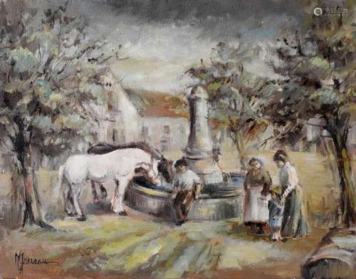 Maurice GARREAU - XXème,La fontaine,Huile sur toile,Signé en...