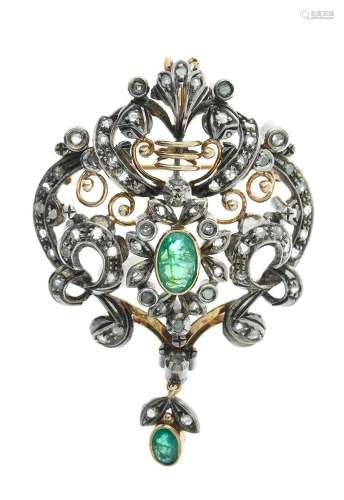 Broche pendentif en or et argent 800 millième ajourés d'époq...