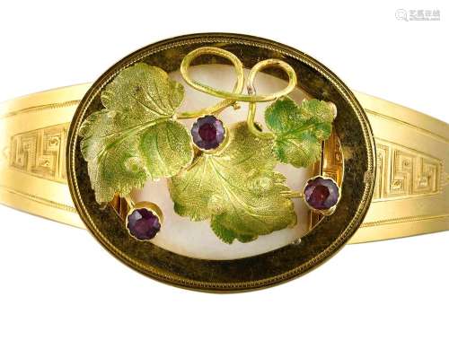 Bracelet articulé en or à décor de pampre de vigne enrichi d...