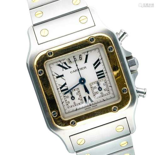 CARTIER<br />
 Chronographe “Santos Chronoreflex” en or et a...