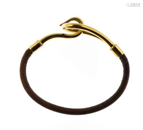 HERMES <br />
Bracelet “Jumbo” en plaqué or et cuir marron