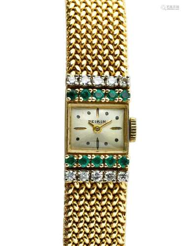 PEIKIN <br />
Montre bracelet de dame en or 14 Kt. Boitier c...