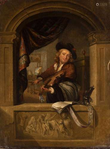 Dutch School, c. 1700."Portrait of a musician".Oil...