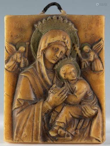 Russian votive plaque, late 19th century."Virgin Odighi...