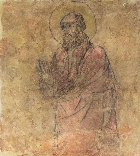 Fresco. Linear Gothic, 14th century."Saint (probably Pe...