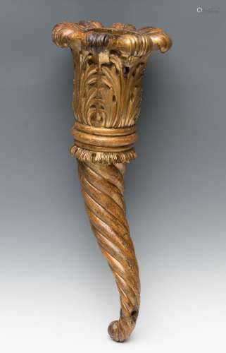 torchero-cornucopia; Italy, 18th century.Carved and gilded w...