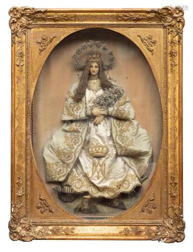 Virgin of dress of the XVIII century. Wax. Cloth vestments.E...