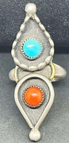 SOUTHWESTERN STERLING RING WITH RED CORAL