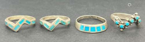 4-SOUTHWESTERN STERLING RINGS WITH TURQUOISE